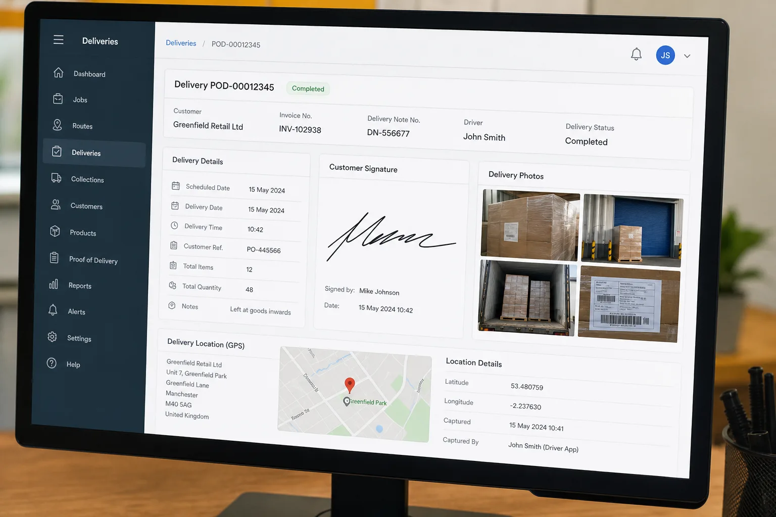 Digital delivery record and proof history preview.