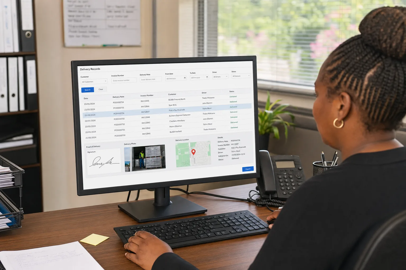 Delivery proof records displayed in a digital workflow.